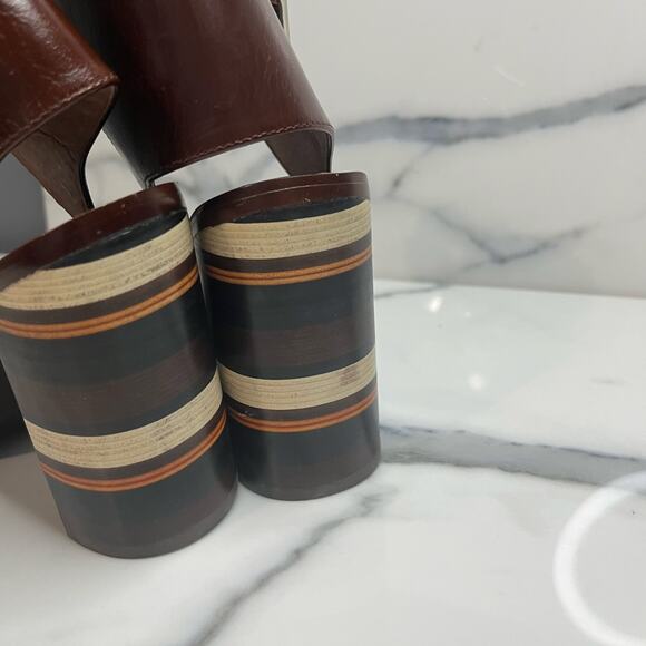 Jeffrey Campbell Free People Women's Leather Stack Heel Wool Cabana Sandals Sz 7 - Picture 6 of 9